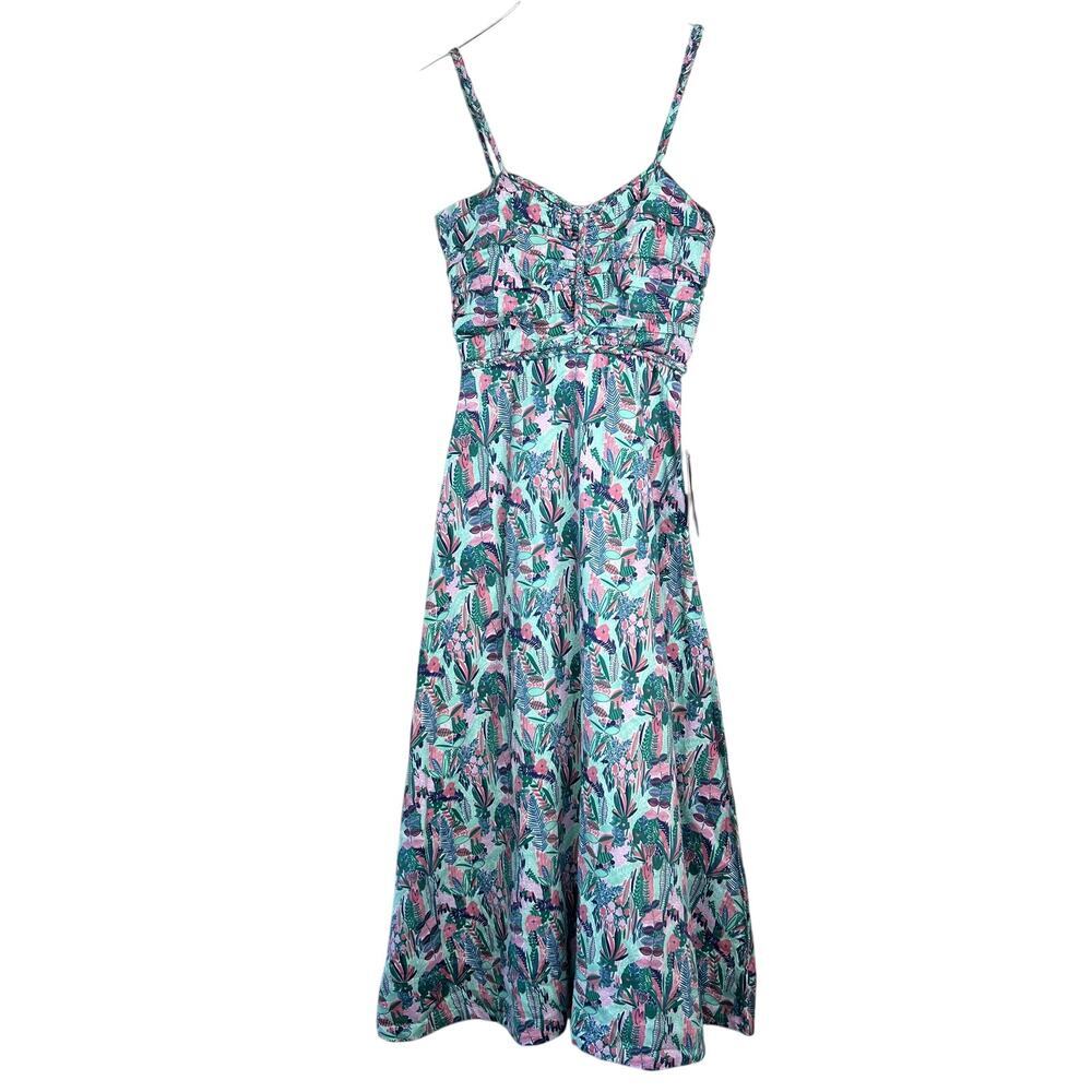Never A Wallflower Bordeaux Dress April Flowers Midi Sleeveless Green Pink Small